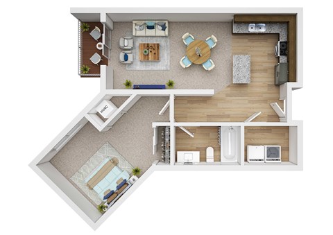 Floor plan for 1 bed, 1 bath, 787 sqft